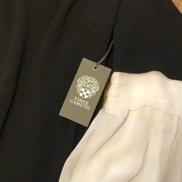 Vince Camuto Black Cold Shoulder White Chiffon Sleeves Dress Size Small - Picture 12 of 13